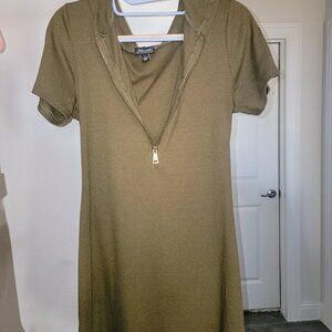 ARMY GREEN hooded Knit Green Dress